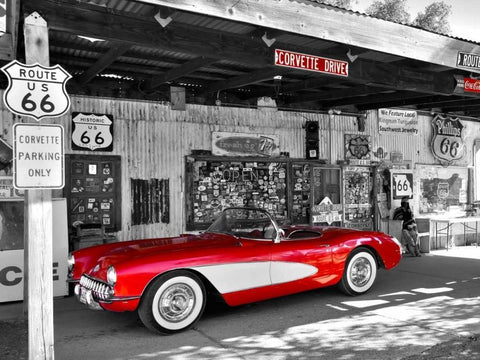 Red Corvette White Modern Wood Framed Art Print with Double Matting by Ratsenskiy, Vadim