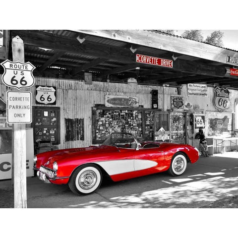 Red Corvette Black Modern Wood Framed Art Print with Double Matting by Ratsenskiy, Vadim