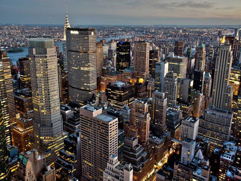 Midtown Manhattan White Modern Wood Framed Art Print with Double Matting by Ratsenskiy, Vadim