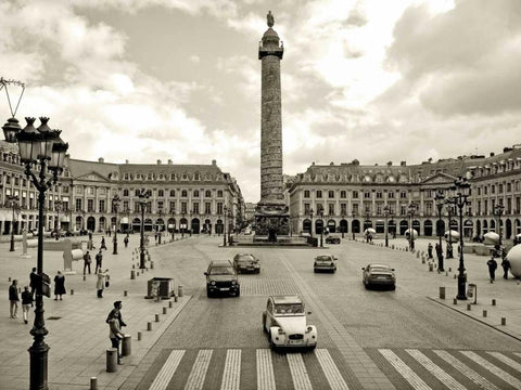 Place Vendome Paris White Modern Wood Framed Art Print with Double Matting by Ratsenskiy, Vadim
