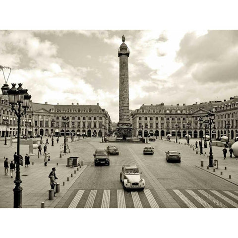 Place Vendome Paris Black Modern Wood Framed Art Print with Double Matting by Ratsenskiy, Vadim