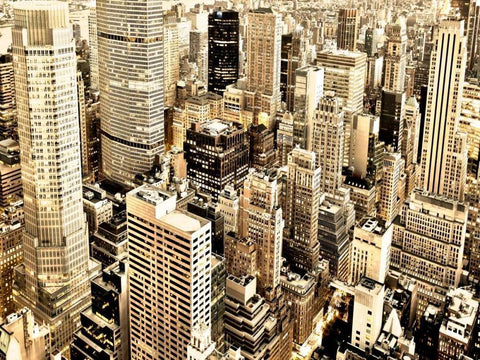 Skycrapers in Manhattan, NYC White Modern Wood Framed Art Print with Double Matting by Ratsenskiy, Vadim