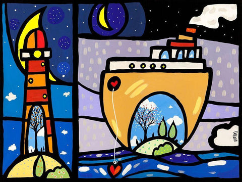 Inside + New Ark White Modern Wood Framed Art Print with Double Matting by Wallas