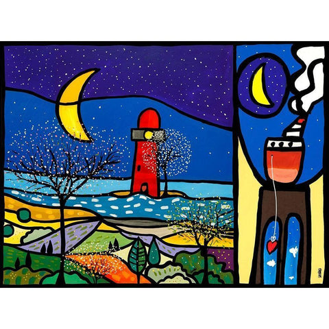 La sentinella del Mare + Approdo alla luna Gold Ornate Wood Framed Art Print with Double Matting by Wallas