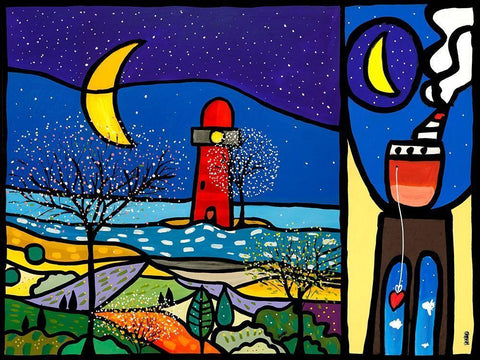 La sentinella del Mare + Approdo alla luna White Modern Wood Framed Art Print with Double Matting by Wallas