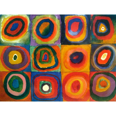 Squares with Concentric Circles Gold Ornate Wood Framed Art Print with Double Matting by Kandinsky, Wassily