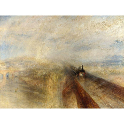 Rain, Steam and Speed, The Great Western Railway Black Modern Wood Framed Art Print with Double Matting by William, Turner