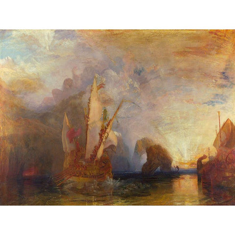 Ulysses deriding Polyphemus Gold Ornate Wood Framed Art Print with Double Matting by William, Turner