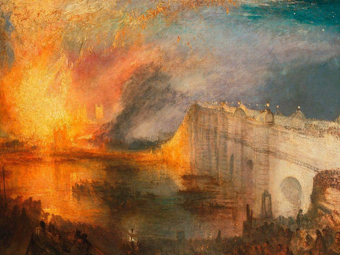 The Burning of the Houses of Lords and Commons White Modern Wood Framed Art Print with Double Matting by William, Turner