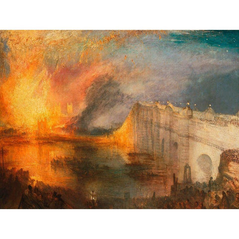 The Burning of the Houses of Lords and Commons Gold Ornate Wood Framed Art Print with Double Matting by William, Turner