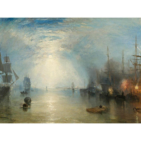 Keelmen Heaving in Coals by Moonlight Black Modern Wood Framed Art Print with Double Matting by Turner, William