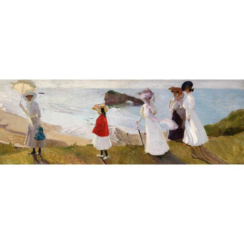 Lighthouse Walk at Biarritz Gold Ornate Wood Framed Art Print with Double Matting by Sorolla y Bastida, JoaquÃ­n