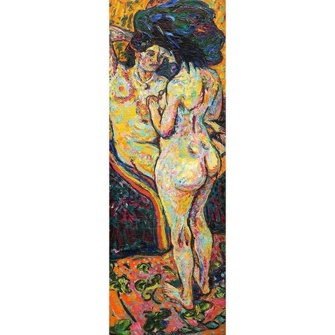 Two Nudes Gold Ornate Wood Framed Art Print with Double Matting by Kirchner, Ernst Ludwig