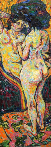 Two Nudes Black Ornate Wood Framed Art Print with Double Matting by Kirchner, Ernst Ludwig