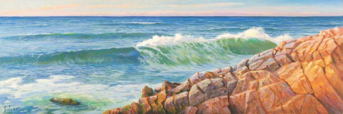 Onde sulla scogliera Black Ornate Wood Framed Art Print with Double Matting by Galasso, Adriano