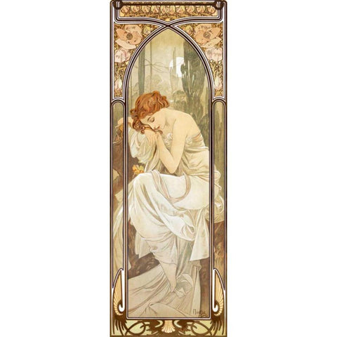 Times of the Day: Nightly White Modern Wood Framed Art Print by Mucha, Alphonse