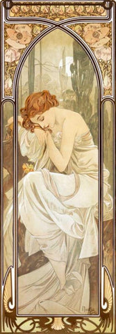 Times of the Day: Nightly Black Ornate Wood Framed Art Print with Double Matting by Mucha, Alphonse