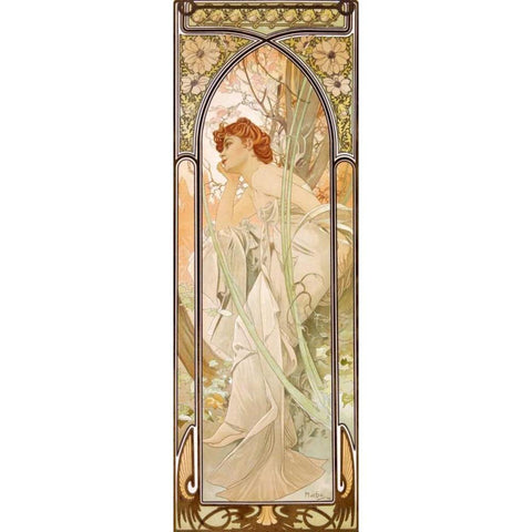 Times of the Day: Evening White Modern Wood Framed Art Print by Mucha, Alphonse