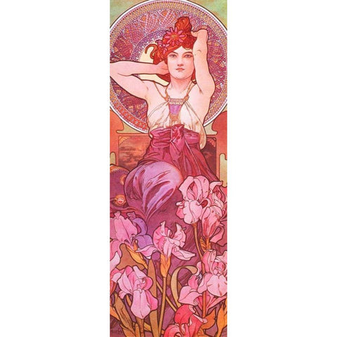 Amethyst Gold Ornate Wood Framed Art Print with Double Matting by Mucha, Alphonse