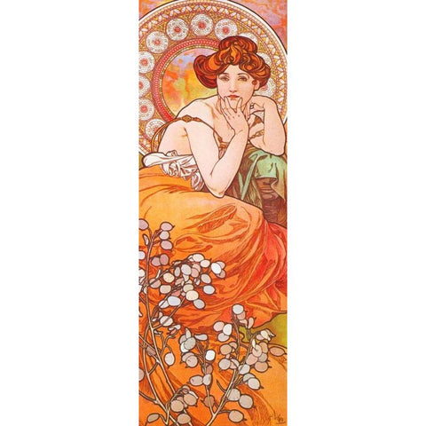 Topaz Black Modern Wood Framed Art Print with Double Matting by Mucha, Alphonse