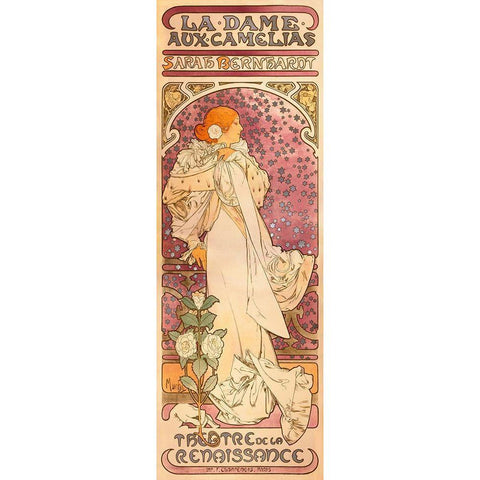 La Dame aux Camelias Black Modern Wood Framed Art Print with Double Matting by Mucha, Alphonse