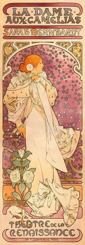 La Dame aux Camelias Black Ornate Wood Framed Art Print with Double Matting by Mucha, Alphonse