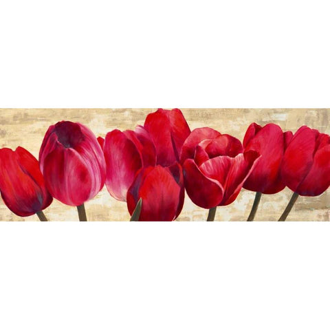 Red Tulips Gold Ornate Wood Framed Art Print with Double Matting by Ann, Cynthia