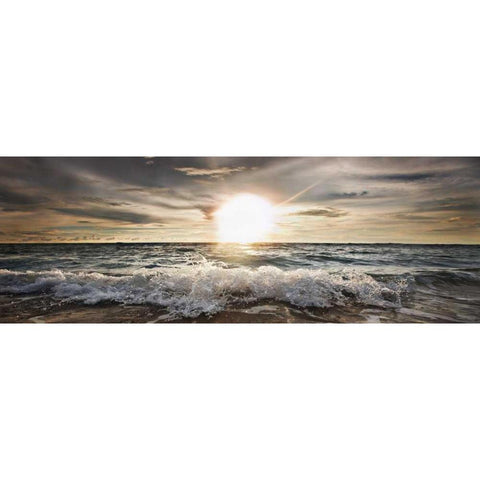 Sun shining over rocky waves White Modern Wood Framed Art Print by Busch, Niels