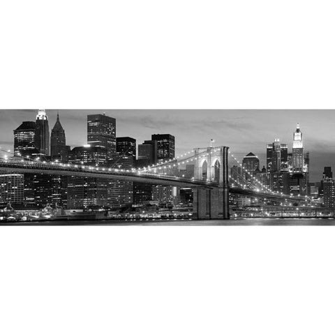 Brooklyn Bridge at Night Black Modern Wood Framed Art Print with Double Matting by Anonymous