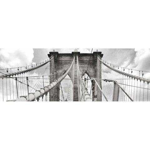 Morning on Brooklyn Bridge, NYC White Modern Wood Framed Art Print by Anonymous