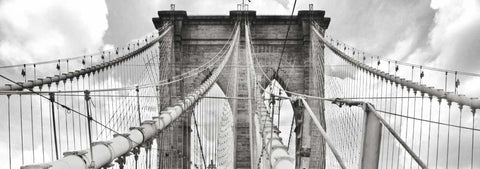 Morning on Brooklyn Bridge, NYC White Modern Wood Framed Art Print with Double Matting by Anonymous