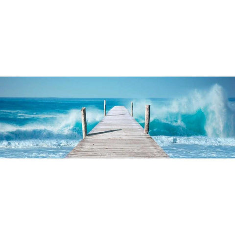 Ocean Waves on a Jetty Black Modern Wood Framed Art Print with Double Matting by Pangea Images