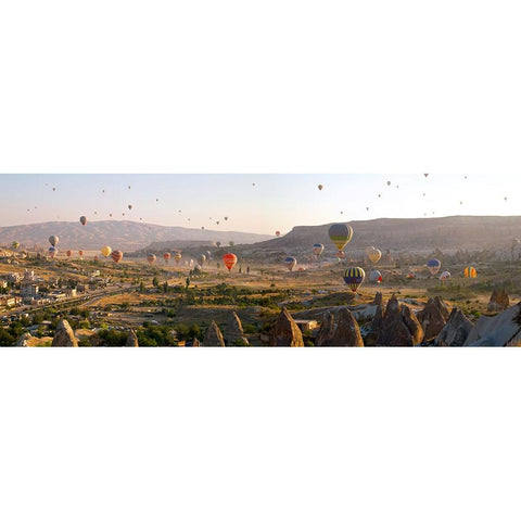 Air Balloons in Goreme, Cappadocia, Turkey White Modern Wood Framed Art Print by Pangea Images