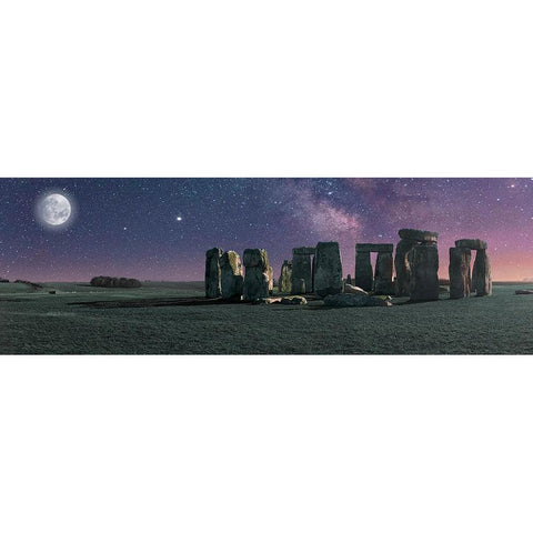 Stonehenge Moon White Modern Wood Framed Art Print by Pangea Images
