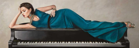 Piano Lady Black Ornate Wood Framed Art Print with Double Matting by Duval, Sonya