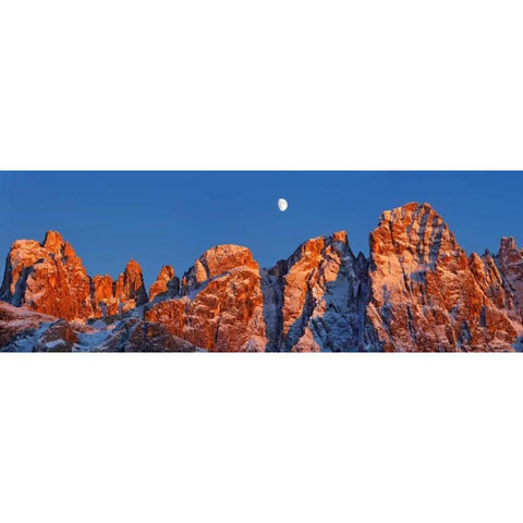 Pale di San Martino and moon, Italy White Modern Wood Framed Art Print by Krahmer, Frank