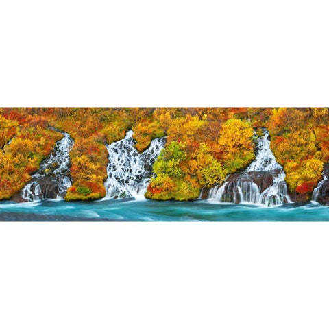 Hraunfossar Waterfall, Iceland Black Modern Wood Framed Art Print with Double Matting by Krahmer, Frank