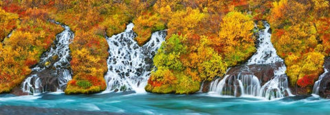 Hraunfossar Waterfall, Iceland White Modern Wood Framed Art Print with Double Matting by Krahmer, Frank