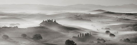 Val dOrcia panorama- Siena- Tuscany (BW) Black Ornate Wood Framed Art Print with Double Matting by Krahmer, Frank