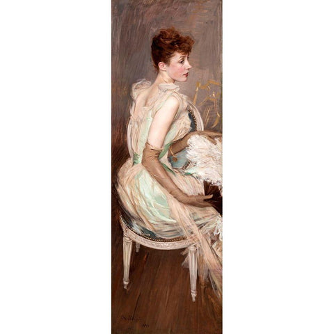 Ritratto della contessa de Leusse Gold Ornate Wood Framed Art Print with Double Matting by Boldini, Giovanni