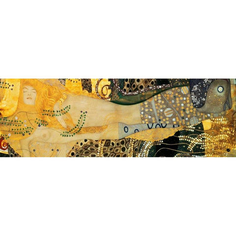 Water Serpents I Black Modern Wood Framed Art Print with Double Matting by Klimt, Gustav