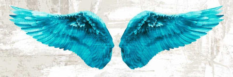 Angel Wings (Aqua) White Modern Wood Framed Art Print with Double Matting by Joannoo