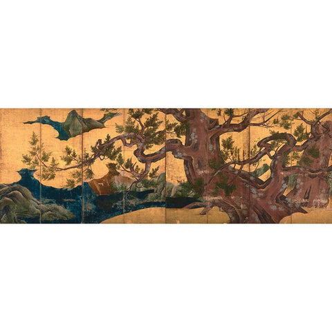 Tree in the Clouds Gold Ornate Wood Framed Art Print with Double Matting by Eitoku, Kano