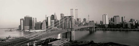 Brooklyn Bridge and Manhattan at Sunrise Black Ornate Wood Framed Art Print with Double Matting by Sohm, Joseph