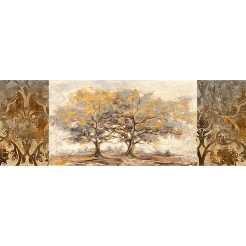 Golden trees Black Modern Wood Framed Art Print with Double Matting by Lucas