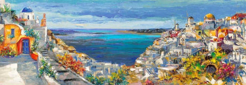 Santorini Black Ornate Wood Framed Art Print with Double Matting by Florio, Luigi