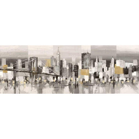 Manhattan and Brooklyn Bridge Black Modern Wood Framed Art Print with Double Matting by Florio, Luigi