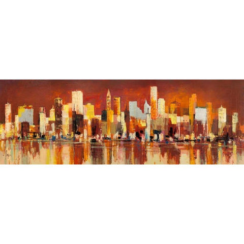 Manhattan al tramonto Black Modern Wood Framed Art Print with Double Matting by Florio, Luigi