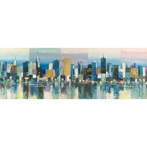 Manhattan Aqua Black Modern Wood Framed Art Print with Double Matting by Florio, Luigi