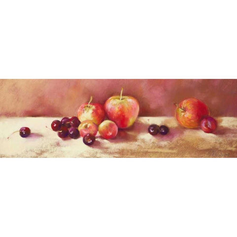 Cherries and Apples Gold Ornate Wood Framed Art Print with Double Matting by Whatmore, Nel